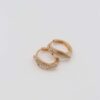Gold-plated hoop earrings with an elegant curve design and sparkling crystal embellishments, set against a plain white background.