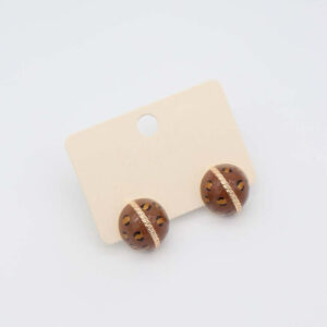 Leopard Accent Stud Earrings with glossy brown resin, leopard-print details, and a polished gold-plated band.