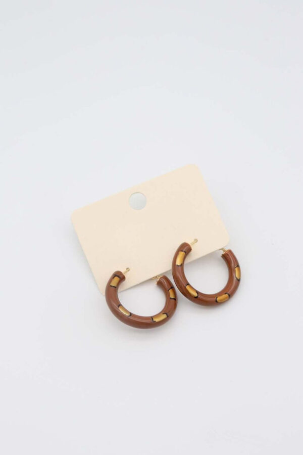 Wild Elegance Hoop Earrings with brown resin, leopard-print accents, and gold-plated details.