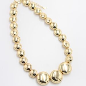 Radiant Gold Bead Necklace with polished gold-tone beads and adjustable lobster clasp.