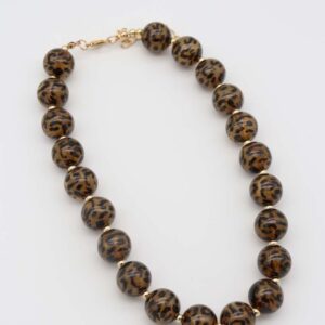 Classic Leopard Print Bead Necklace with spherical leopard-patterned beads.