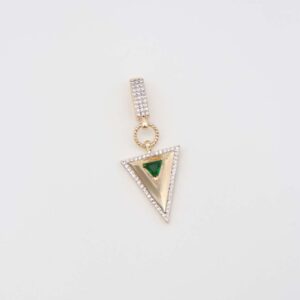 Gold triangle pendant with green gemstone