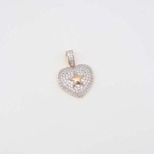 Gold heart pendant with crystal pavé and a star centerpiece