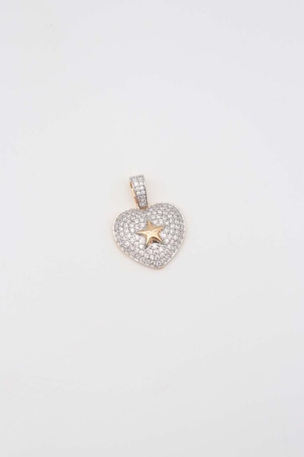 Gold heart pendant with crystal pavé and a star centerpiece