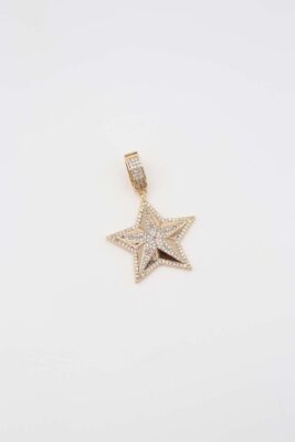 Gold radiant star pendant with crystal details