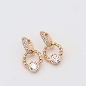 Gold twisted CZ drop earrings with sparkling stone