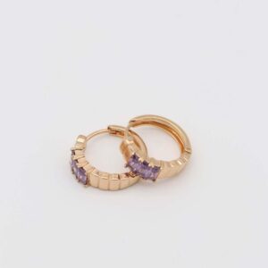Gold hoop earrings with lavender cubic zirconia stones
