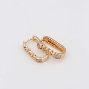 Gold chain-link hoop earrings with crystal accents