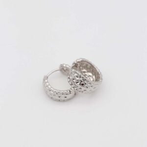 Silver textured hoop earrings with intricate details