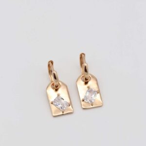 Gold square charm earrings with cubic zirconia
