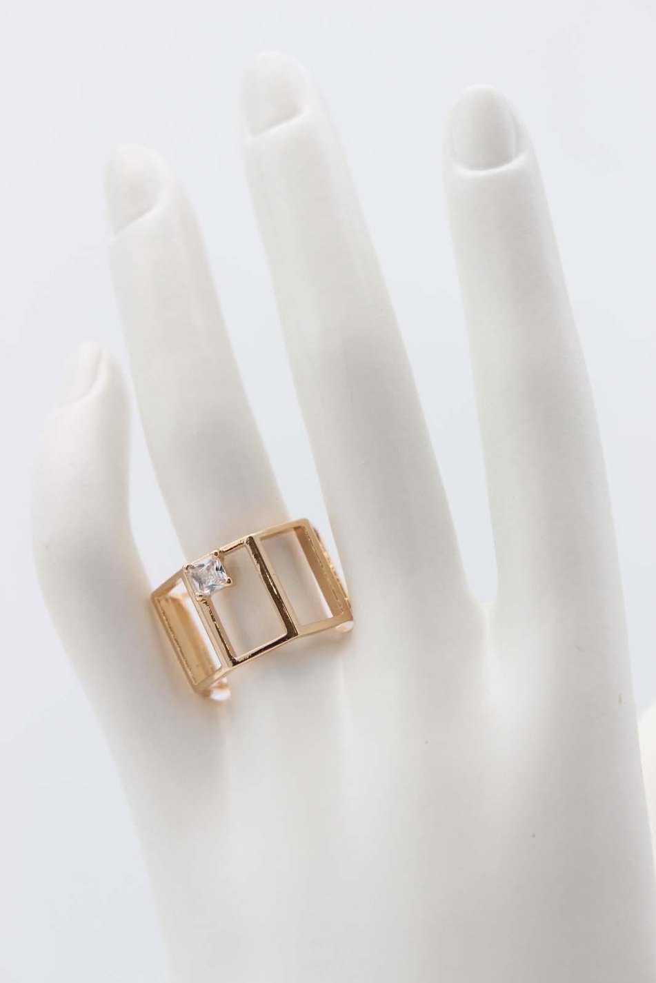 Minimalist gold geometric ring with square stone