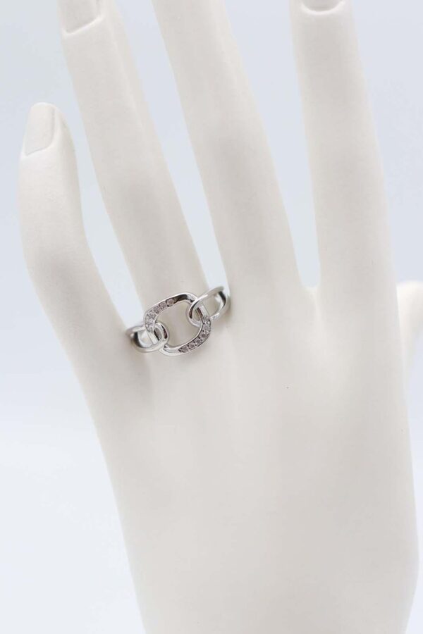 Silver chain-link ring with crystal details